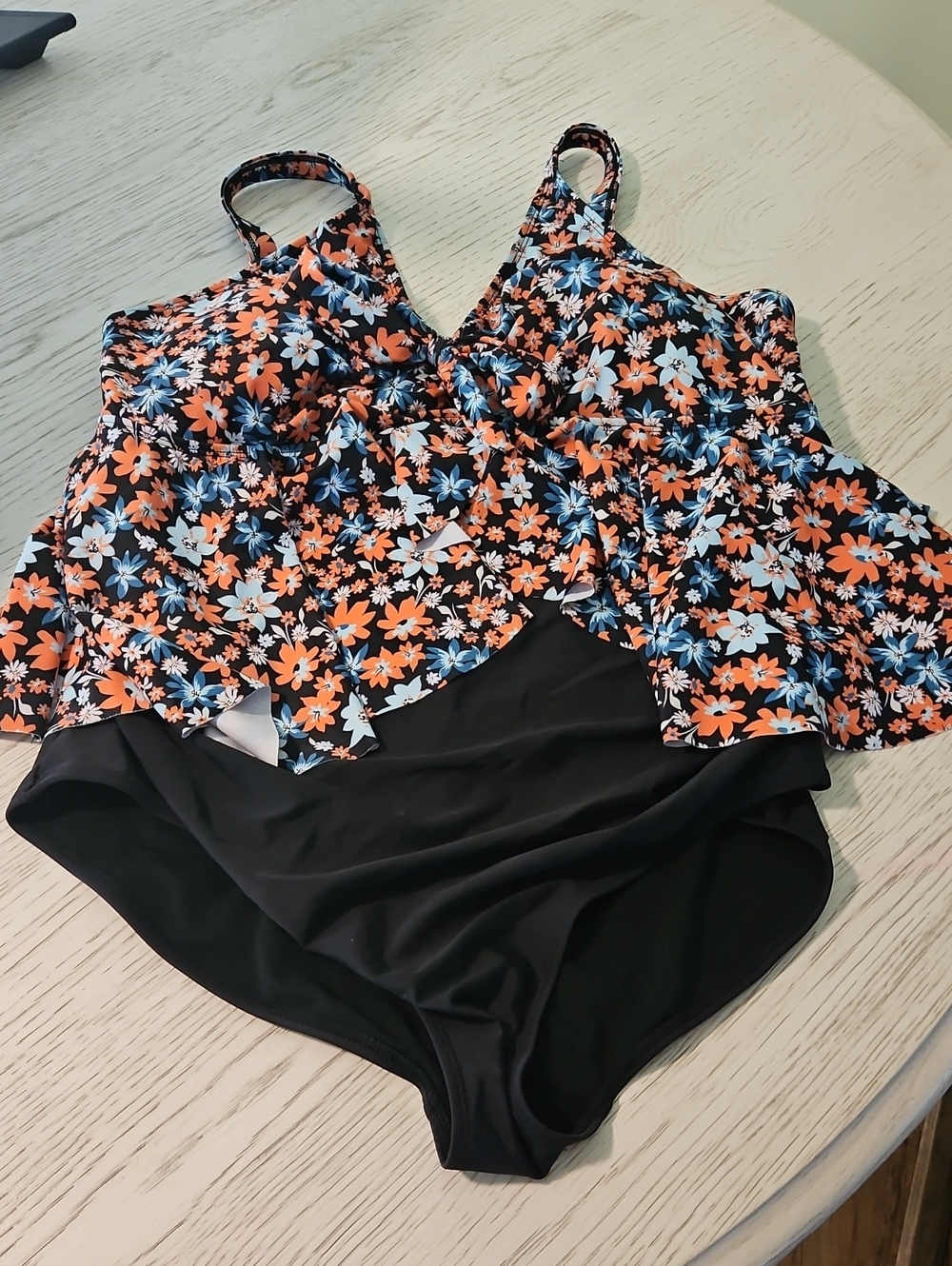 BloomChic Black One-Piece with Blue & Orange Floral Print